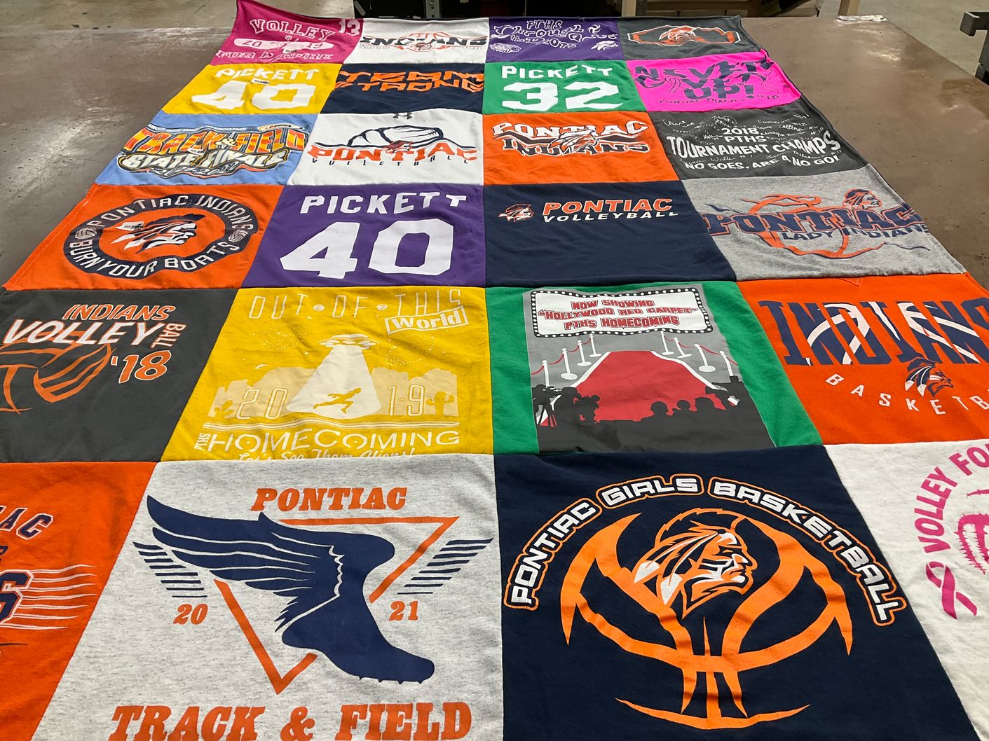 T-shirt quilt featuring pontiac indians, pontiac girls basketball by Angela from IL
