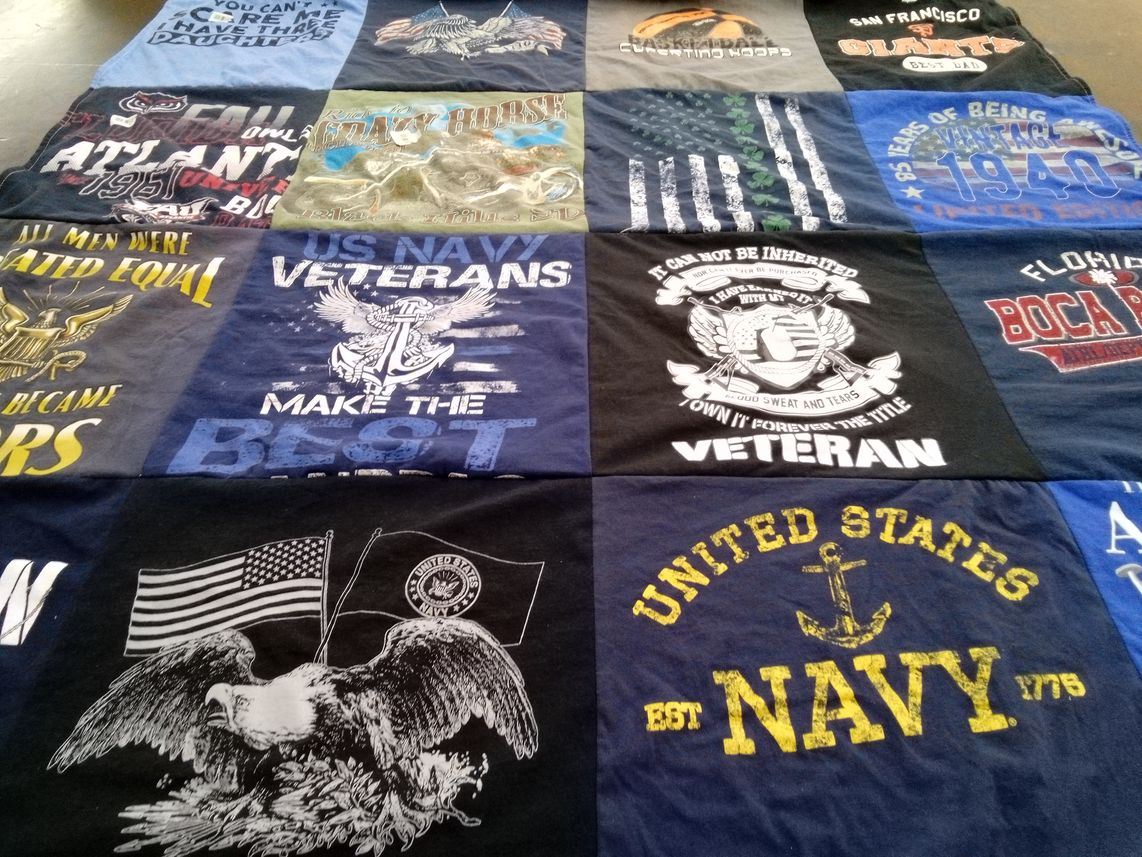 T-shirt quilt with military, veterans themes by Melissa from CA