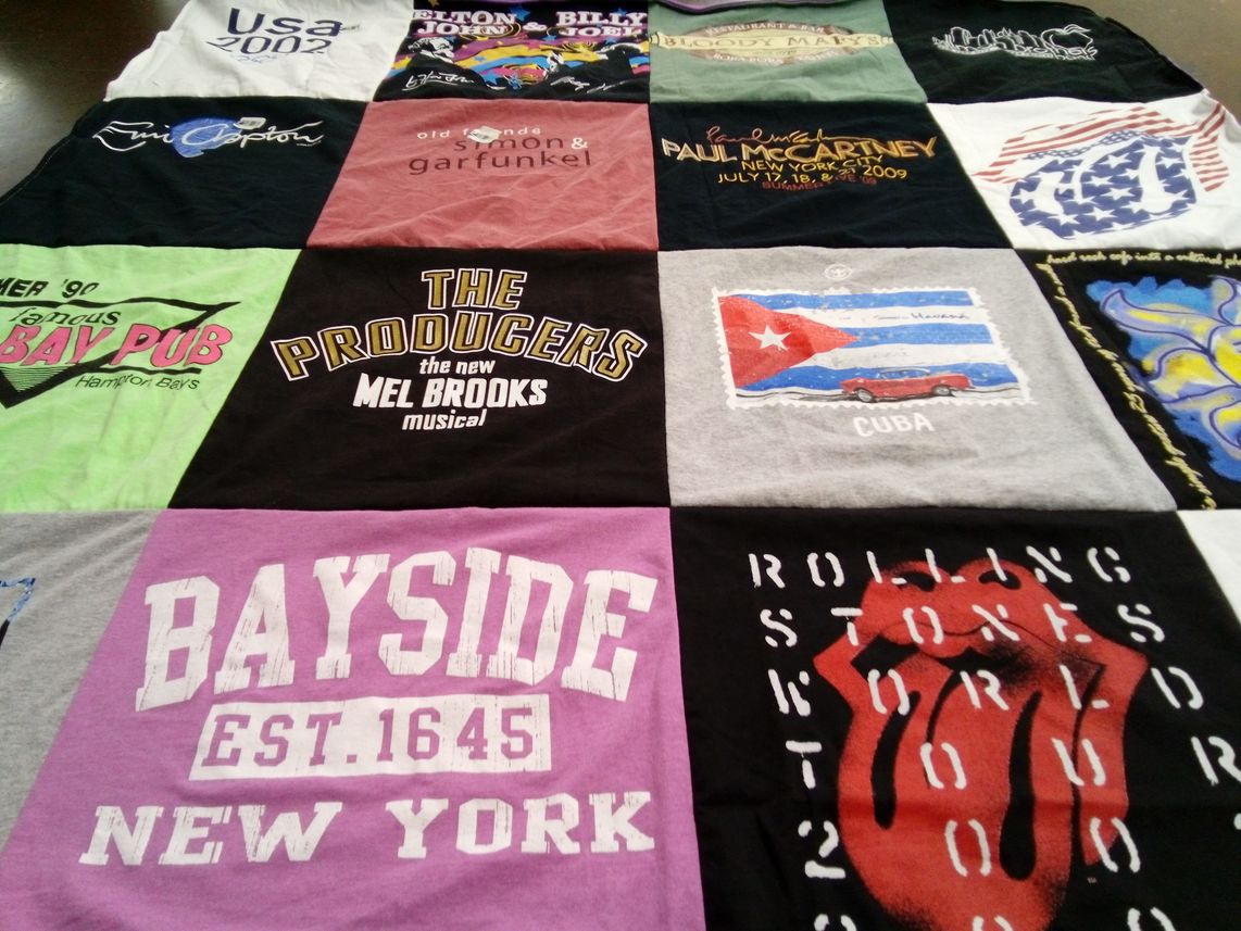 T-shirt quilt with music, theater themes by Meredith from NY