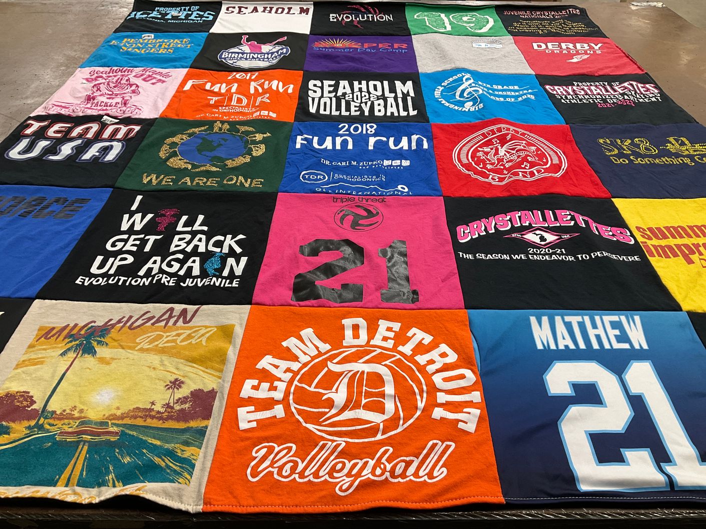 T-shirt quilt featuring detroit volleyball by Jincy from MI