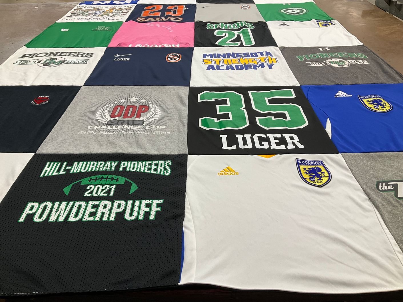 T-shirt quilt featuring hill-murray pioneers soccer, woodbury soccer by Sarah from MN