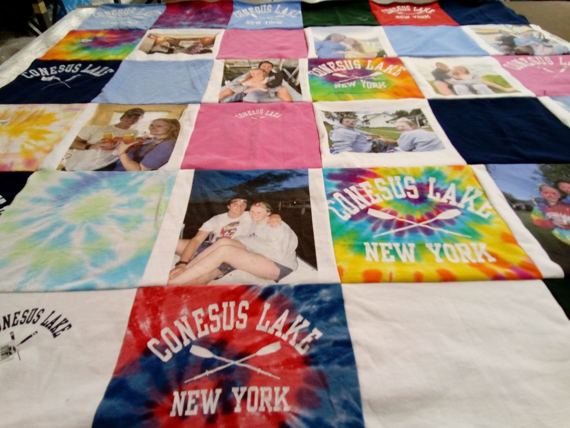 T-shirt quilt with outdoor, water sports themes by Heidi from VA