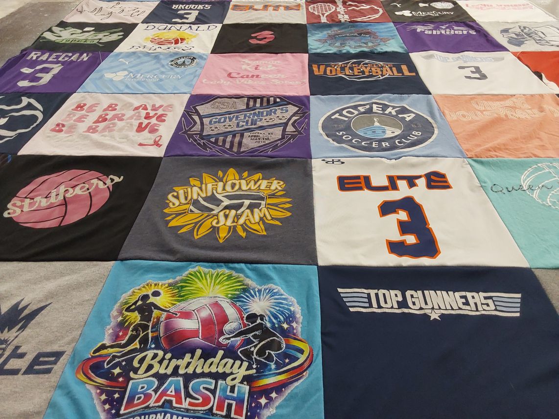 T-shirt quilt with sports, soccer themes by Becky from KS