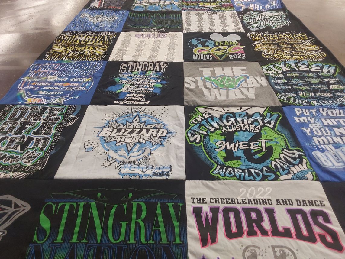 T-shirt quilt with cheerleading, dance themes by Brandi from NY