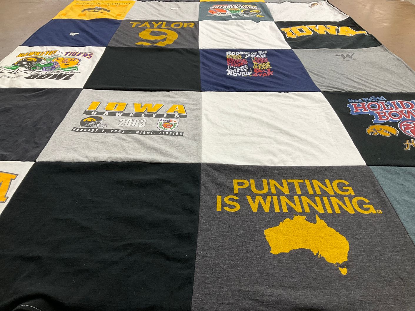 T-shirt quilt featuring iowa hawkeyes football by Linda from FL