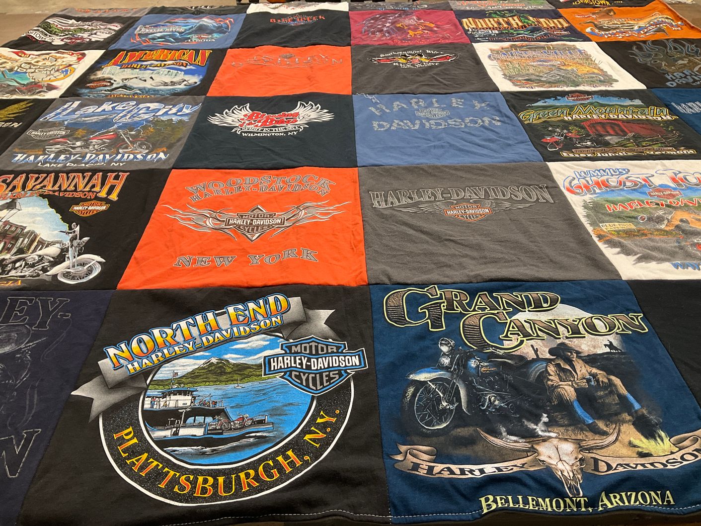 T-shirt quilt with motorcycles, biking themes by Barbara from AK
