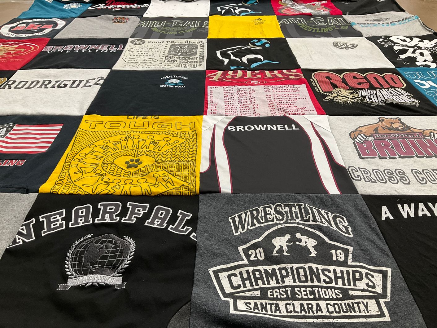 T-shirt quilt featuring brownell bruins by Cecilia from CA