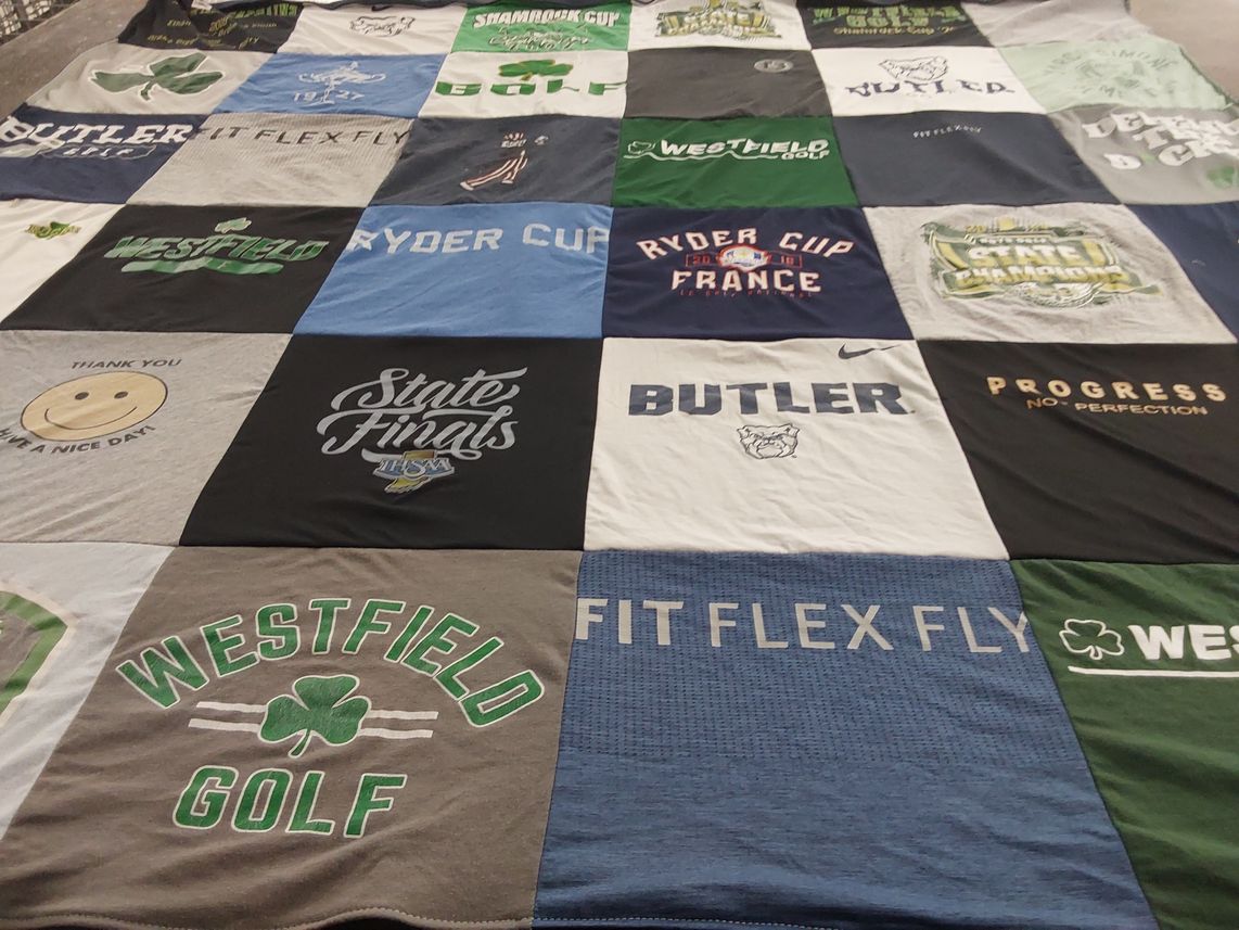 T-shirt quilt from butler university, westfield high school by joe from IN