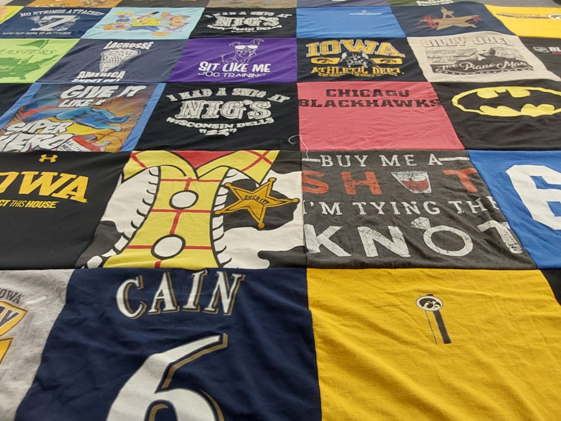 T-shirt quilt featuring iowa hawkeyes, chicago blackhawks by Niwana from IL