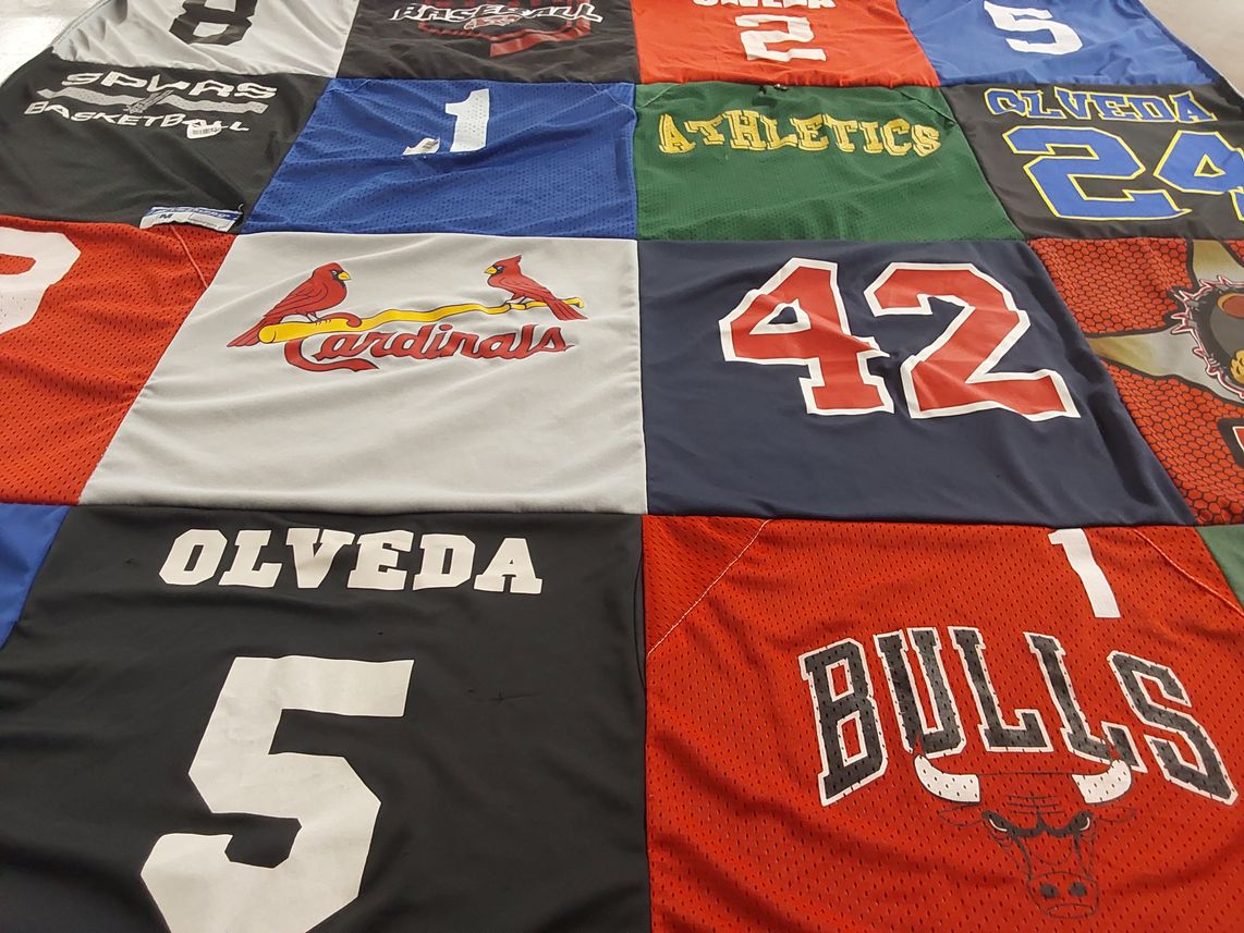 T-shirt quilt featuring cardinals, bulls by Christina from TX