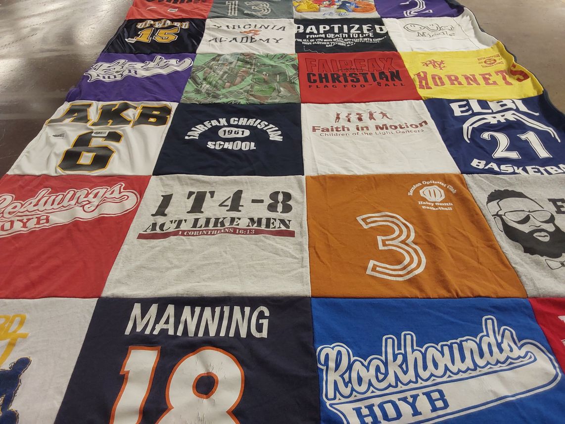 T-shirt quilt featuring redwings, rockhounds by Leanne from VA
