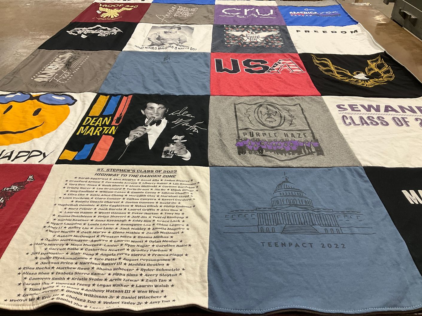 T-shirt quilt from st. stephen's school by Jeffrey from AZ