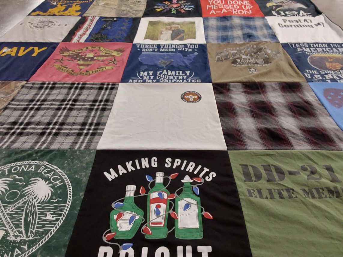 T-shirt quilt with military, beach themes by DONALD from NY