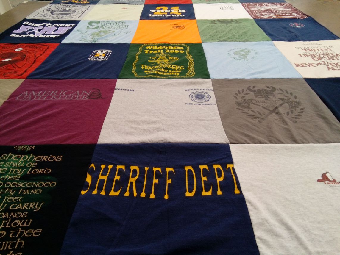T-shirt quilt with firefighting, community service themes by Jeremy from NC
