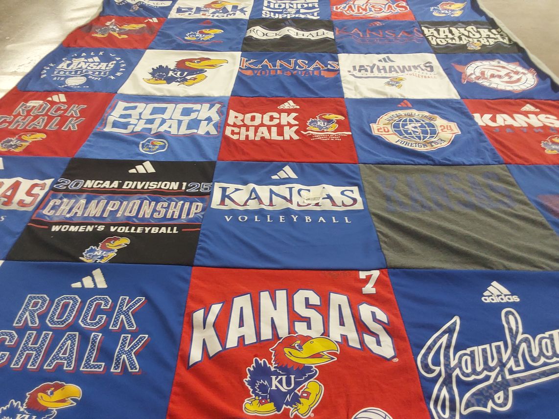 T-shirt quilt featuring university of kansas jayhawks by Shanda from KS