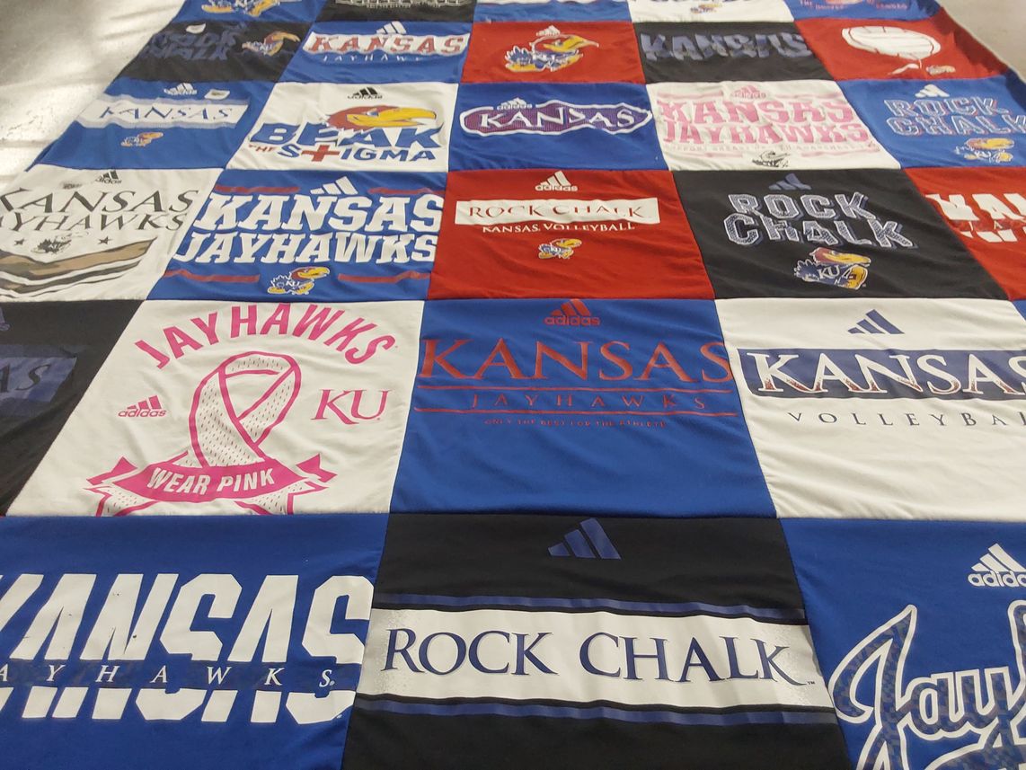 T-shirt quilt featuring university of kansas jayhawks by Shanda from KS