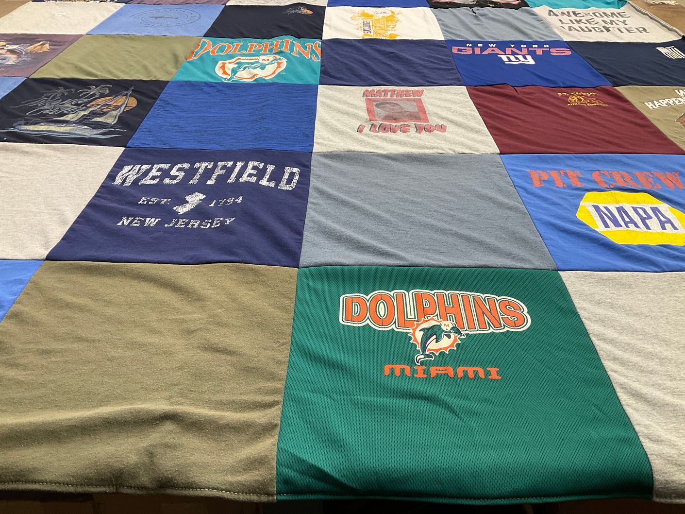 T-shirt quilt featuring miami dolphins, new york giants by Virginia from FL