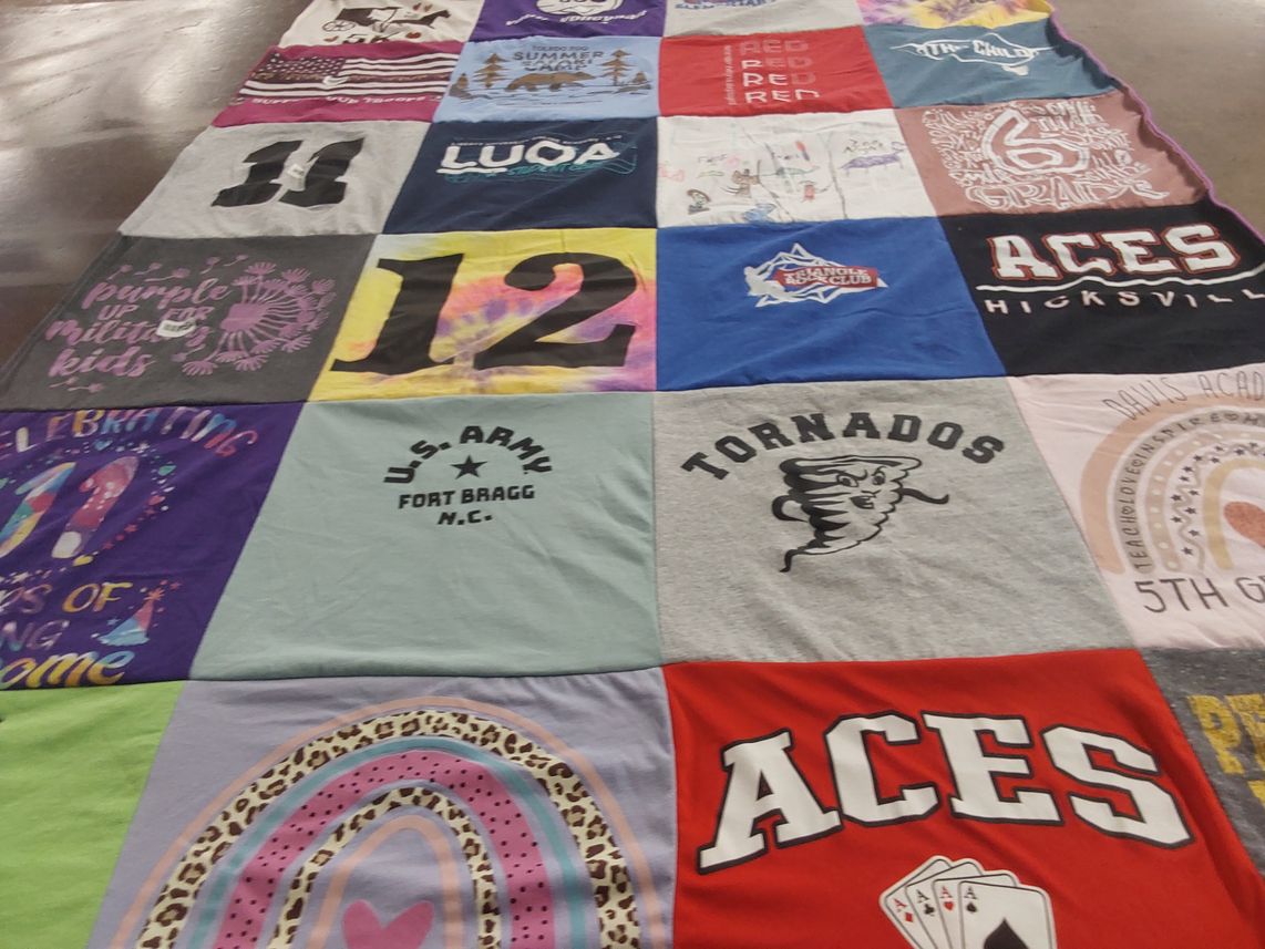 T-shirt quilt featuring tornados by Leah from OH