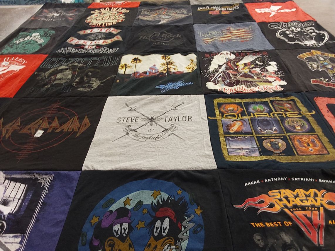 T-shirt quilt with music, classic rock themes by Jeffrey from AL