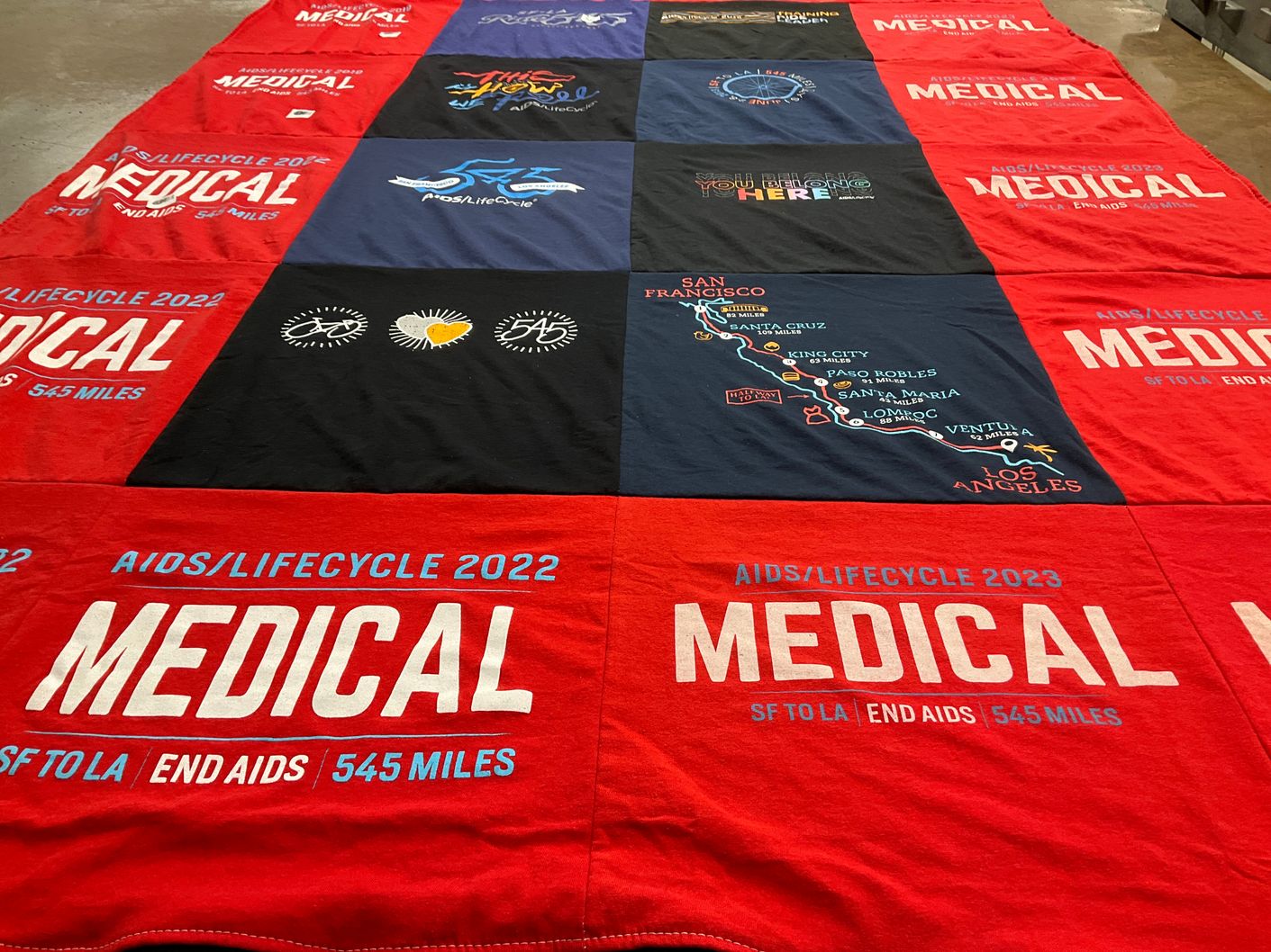 T-shirt quilt with health, support themes by Denise from TX
