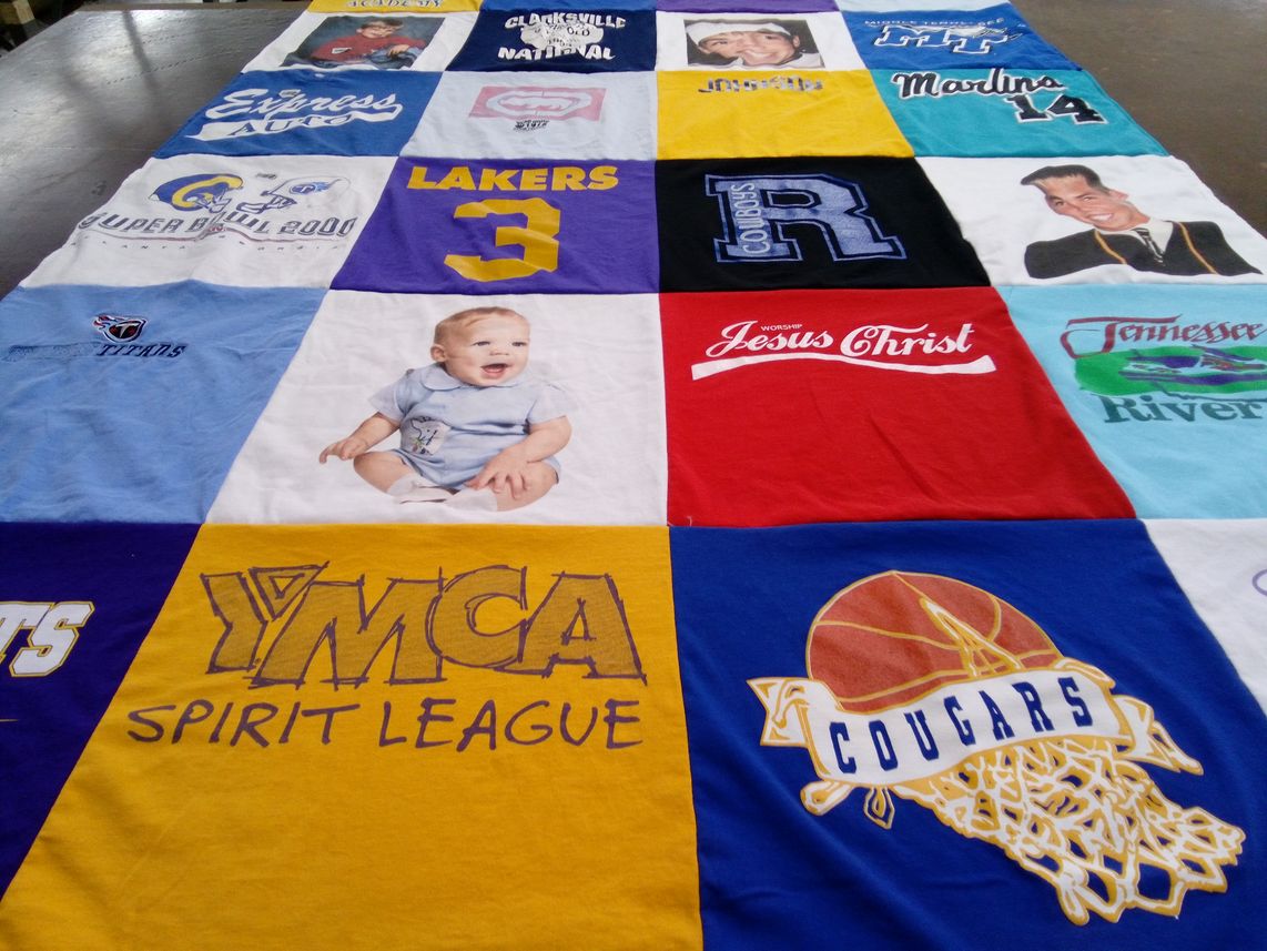 T-shirt quilt featuring tennessee titans, los angeles lakers by Marsha from TN