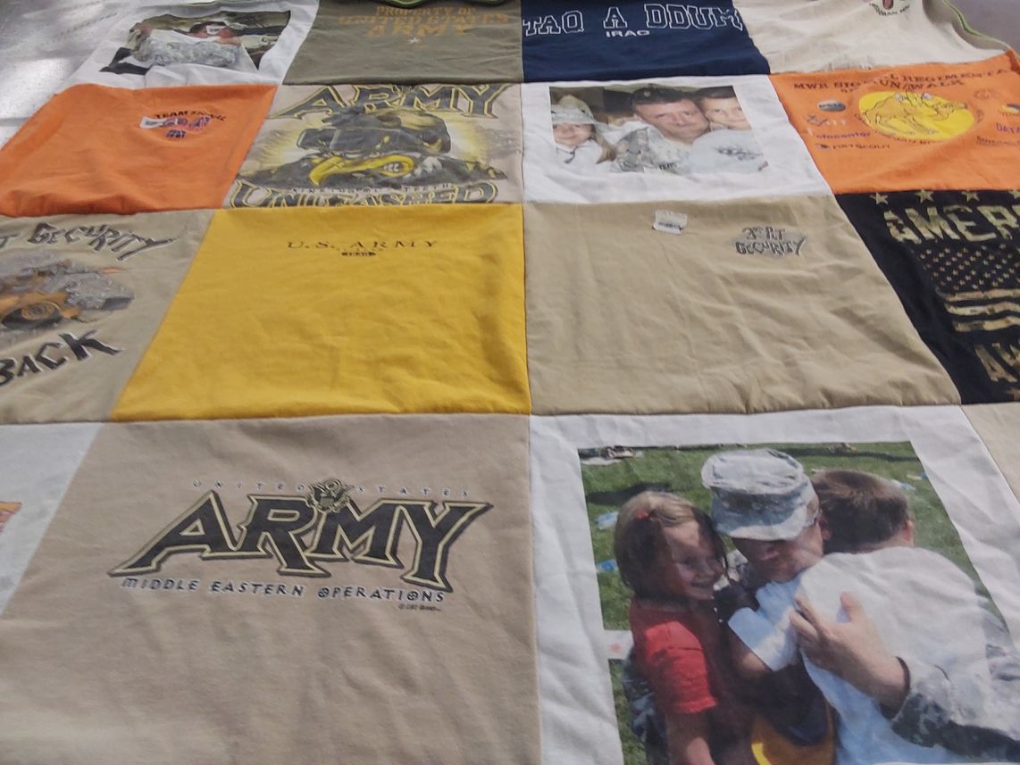 T-shirt quilt with military, service themes by WENDY from IA