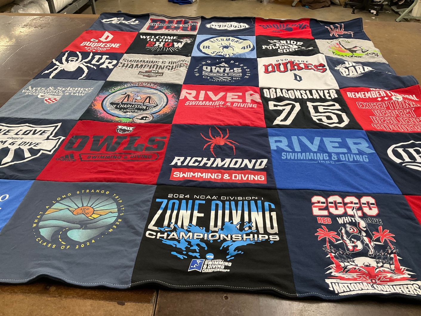 T-shirt quilt featuring owl swimming and diving, river swimming and diving by Lola from FL