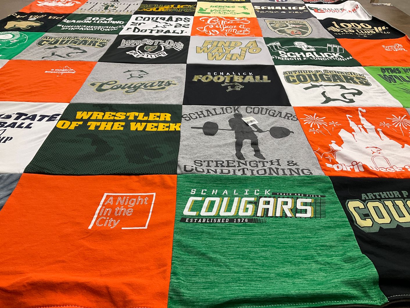 T-shirt quilt featuring schalick cougars by Heather from NJ