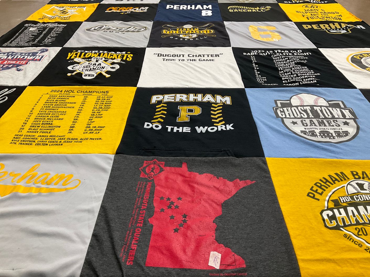 T-shirt quilt featuring perham yellowjackets by Jennifer from MN