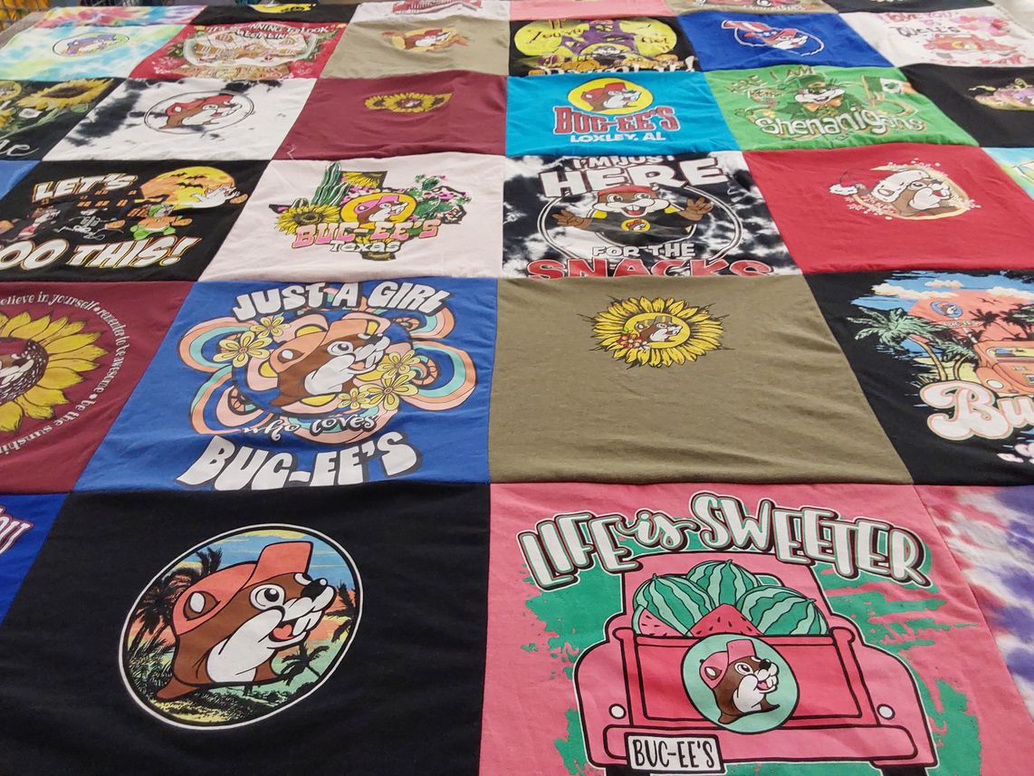 T-shirt quilt with snacks, friends themes by Georgianna from TX