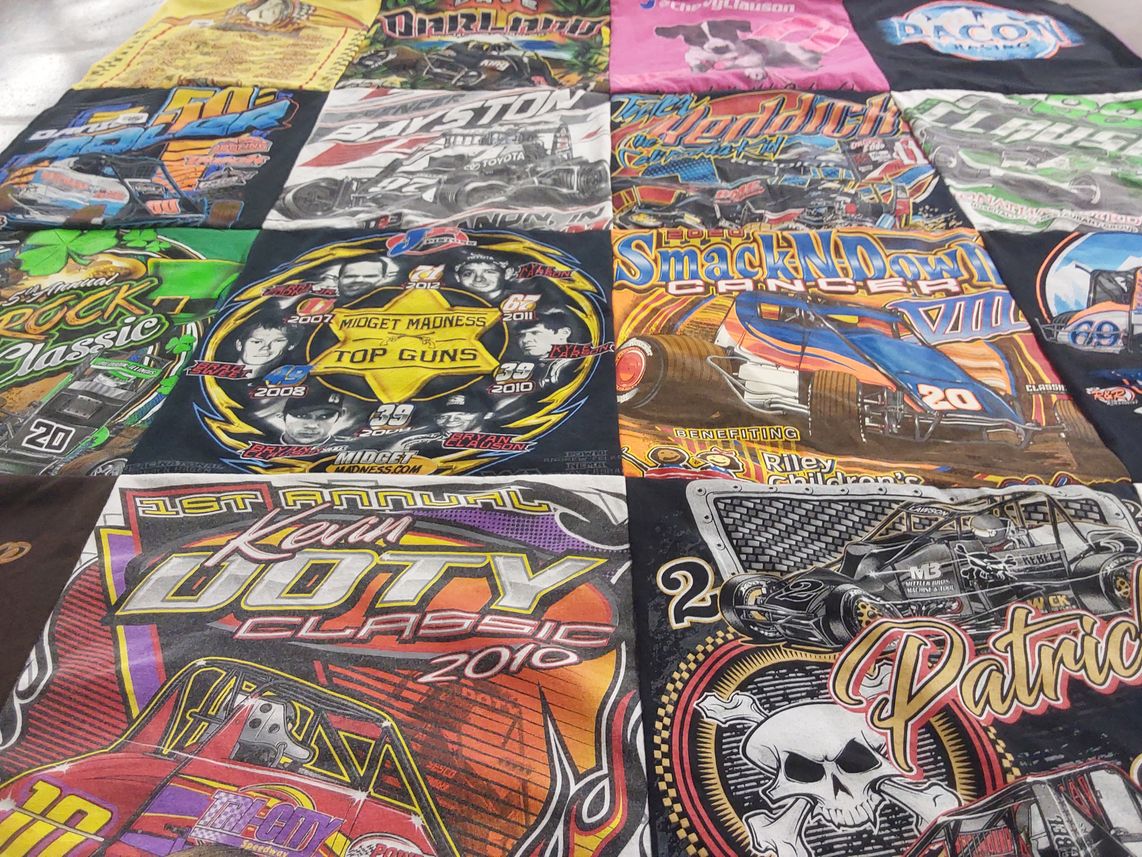 T-shirt quilt with racing, motorsports themes by Sharon from IL