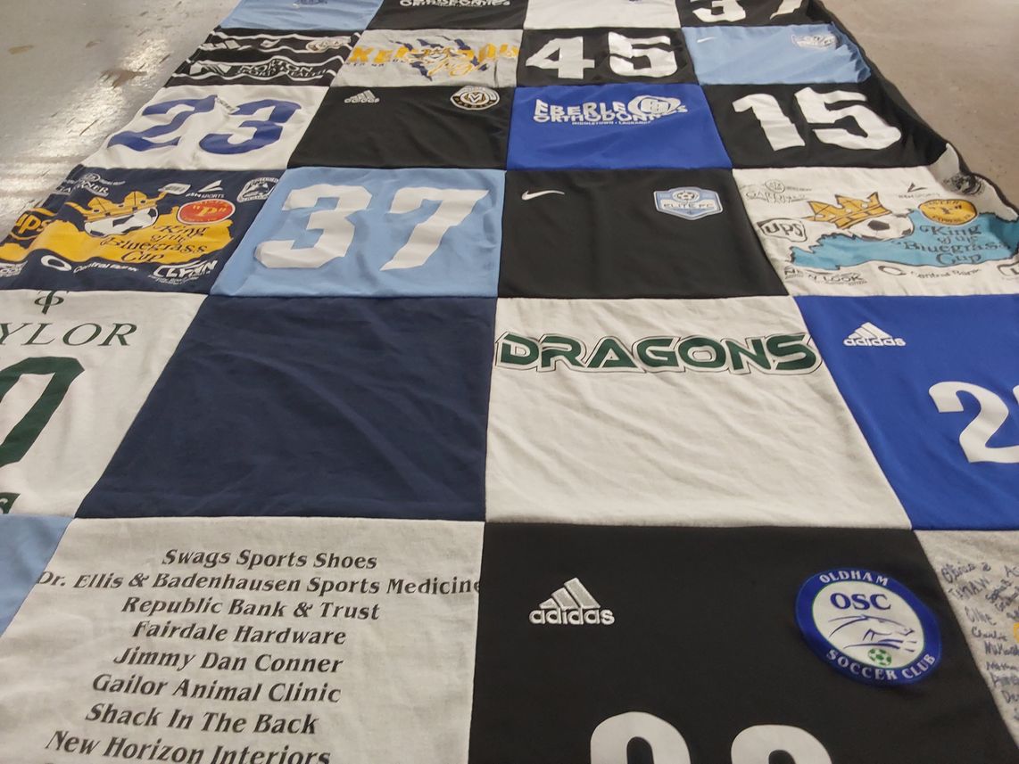 T-shirt quilt featuring oldham soccer club by Tara from KY