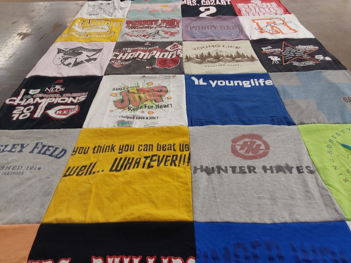 T-shirt quilt featuring chargers by Angie from KY