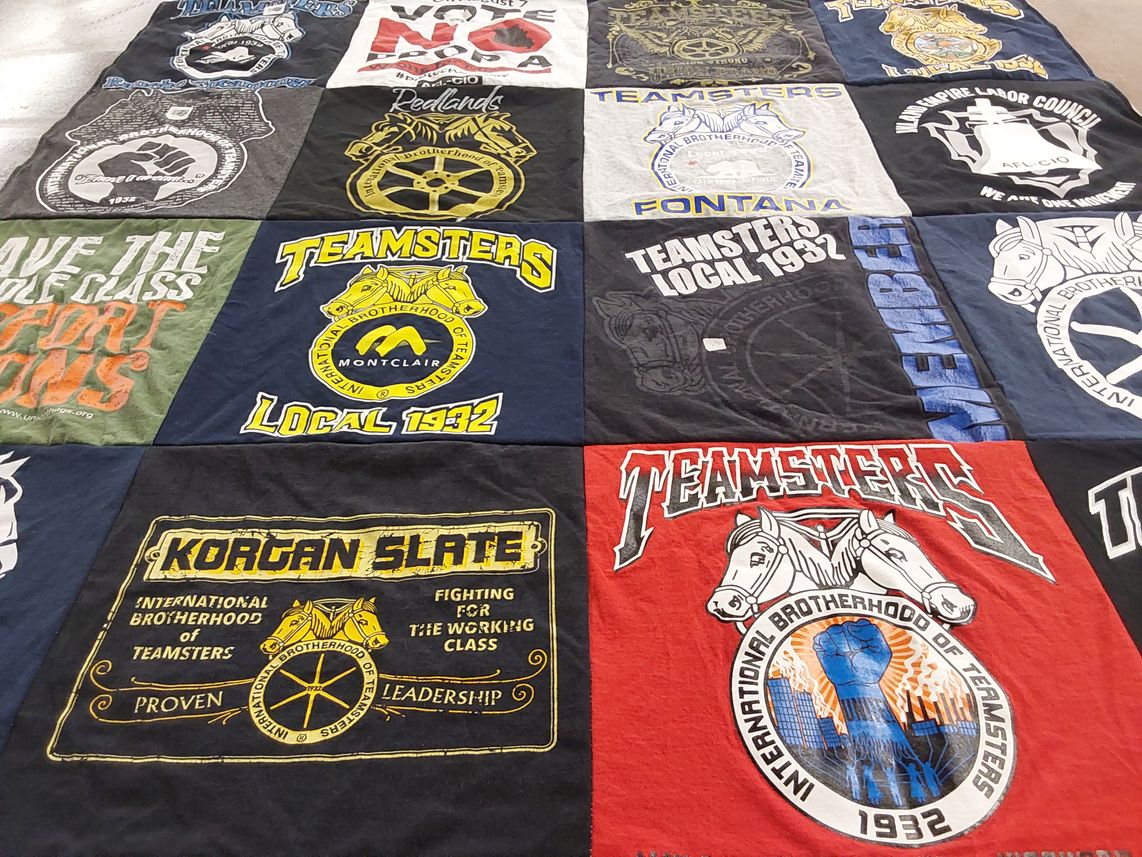 T-shirt quilt with labor, unions themes by Rich from CA