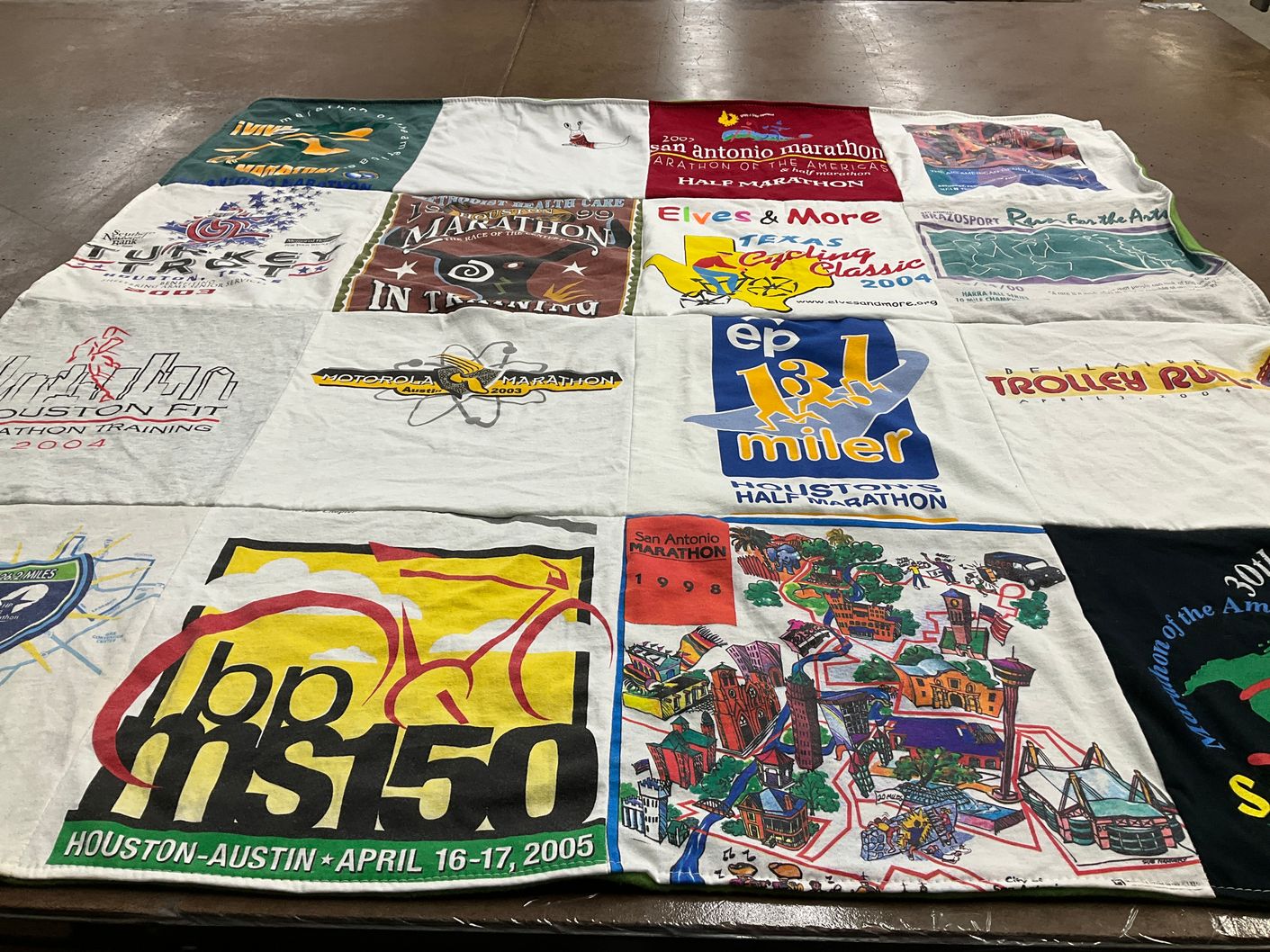 T-shirt quilt with running, marathons themes by Christina from TX