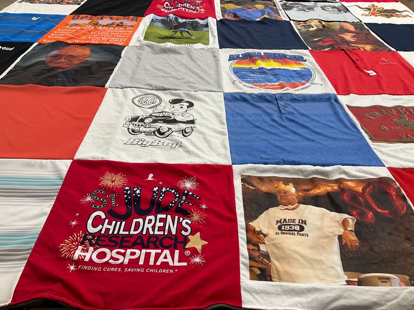 T-shirt quilt with charity, children's health themes by Sharron from CA