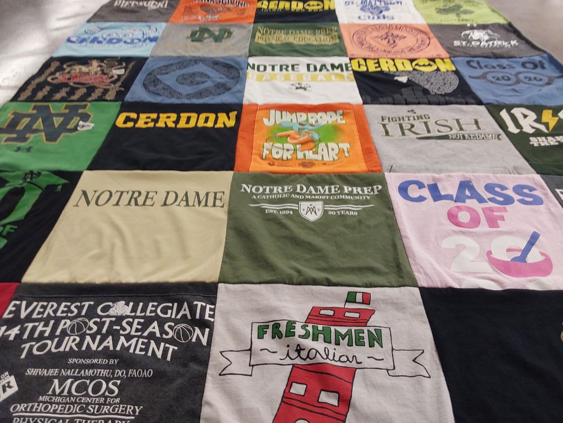 T-shirt quilt from notre dame university, notre dame prep by Ellen from MI