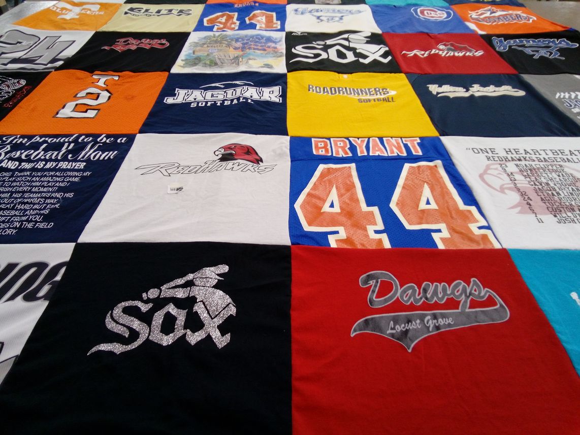T-shirt quilt featuring redhawks, roadrunners by Lisa from GA