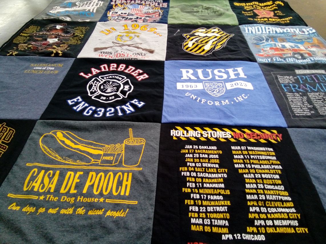 T-shirt quilt with music, dogs themes by Winifred from DE