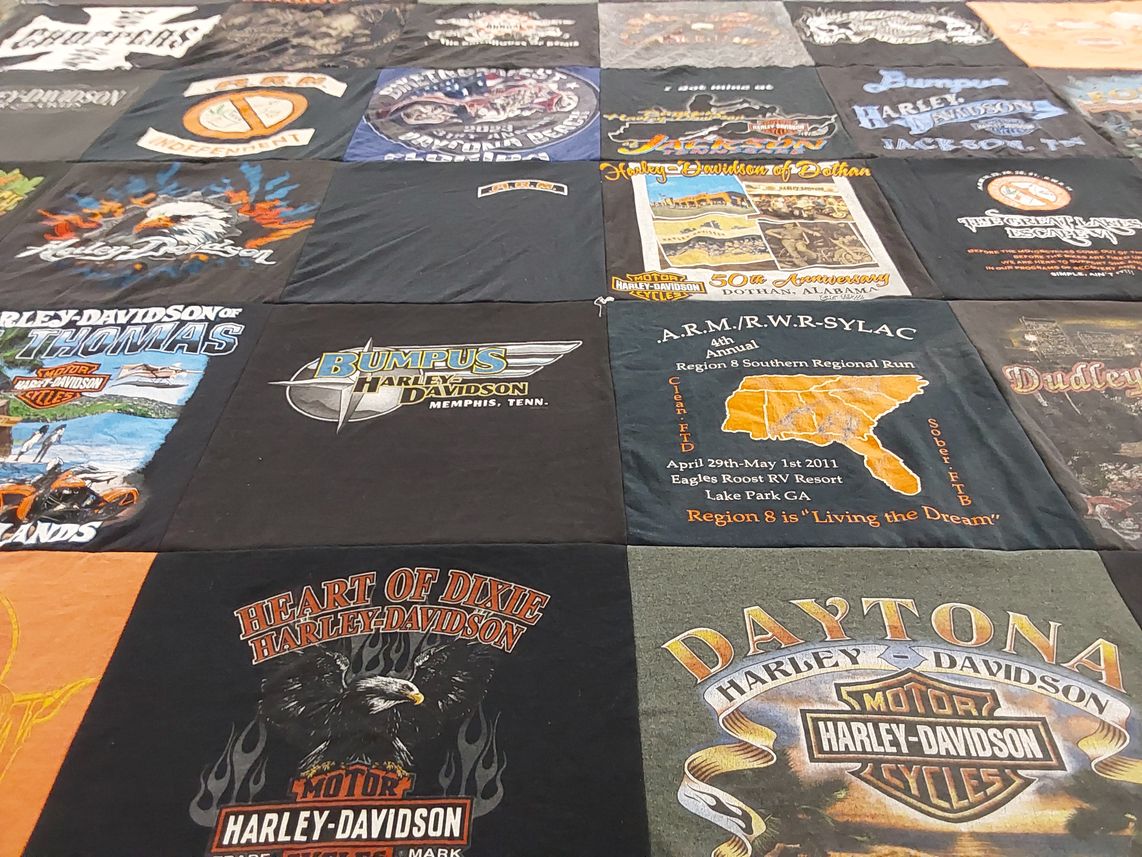 T-shirt quilt with motorcycles themes by Melinda from TN