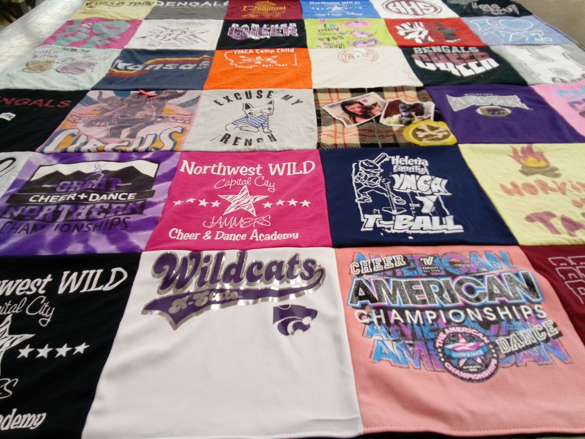 T-shirt quilt featuring wildcats cheerleading by Amy from MT