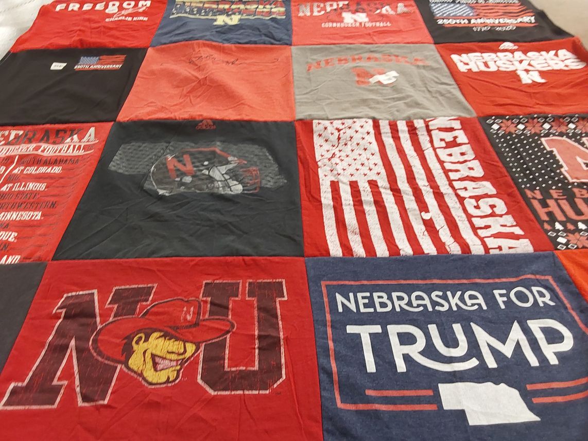 T-shirt quilt featuring nebraska corn huskers football by Tinker from CA
