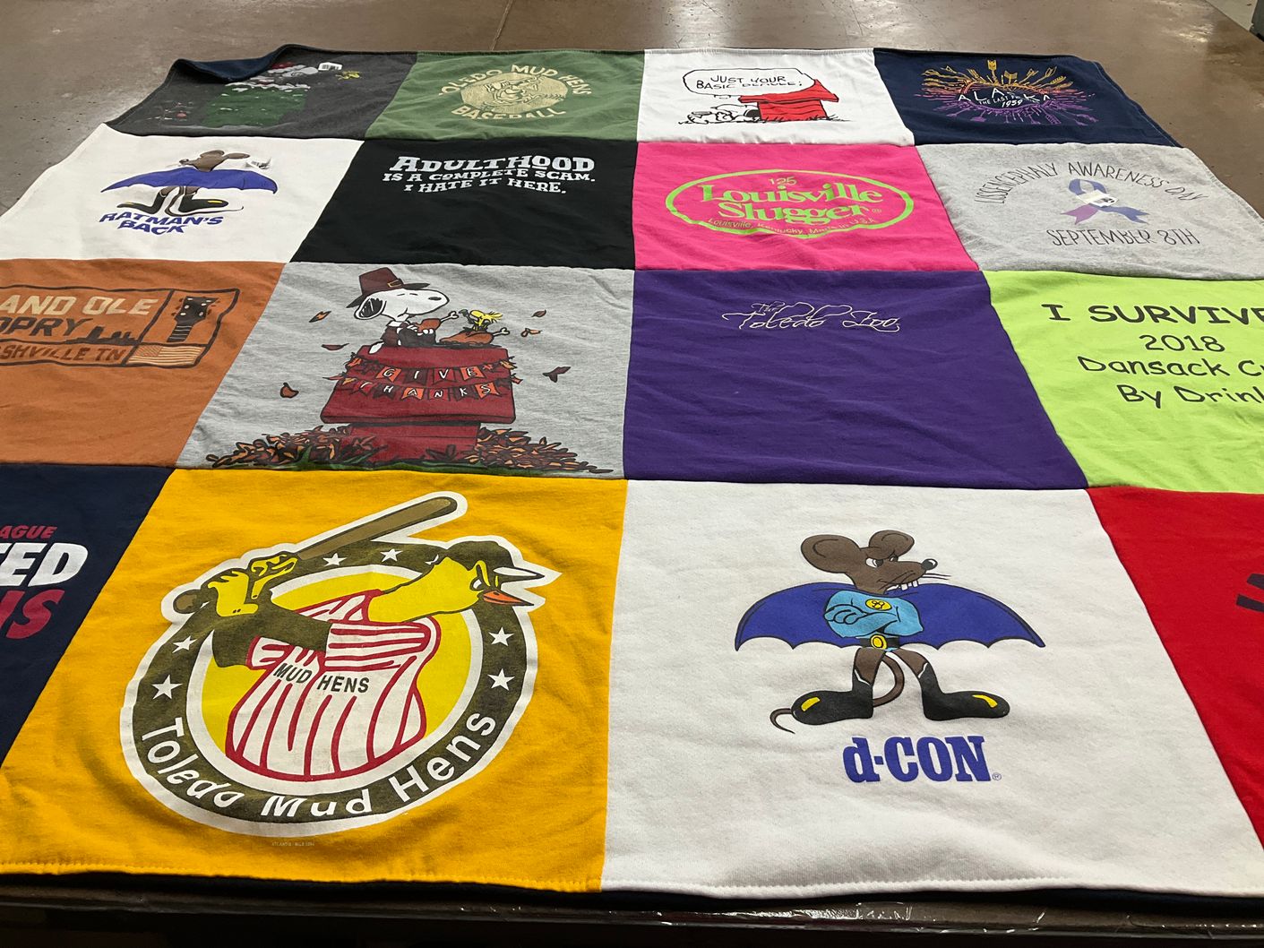 T-shirt quilt featuring toledo mud hens by Catherine from OH