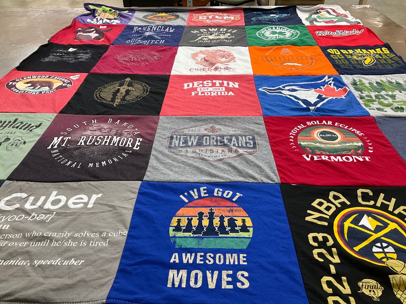 T-shirt quilt with travel, sports themes by Kimberly from CO