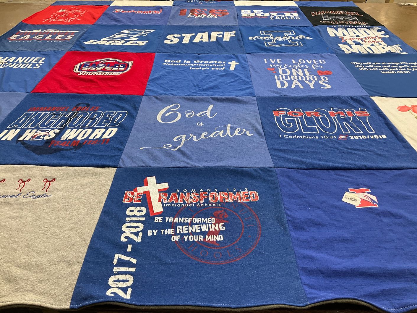 T-shirt quilt featuring immanuel eagles by Jami from CA