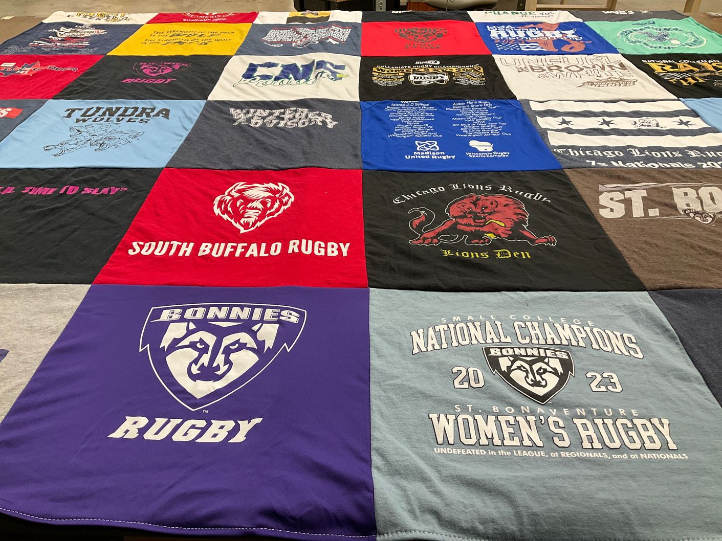 T-shirt quilt featuring st bonaventure university women's rugby, chicago lions rugby by Shannon from NY