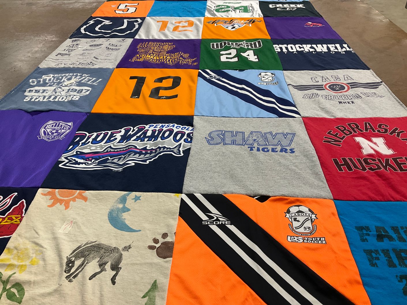 T-shirt quilt featuring shaw college tigers, stockwell stallions by Alicia from FL