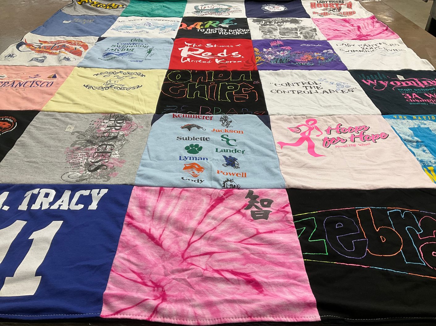 T-shirt quilt featuring lady tigers by Kari from WY