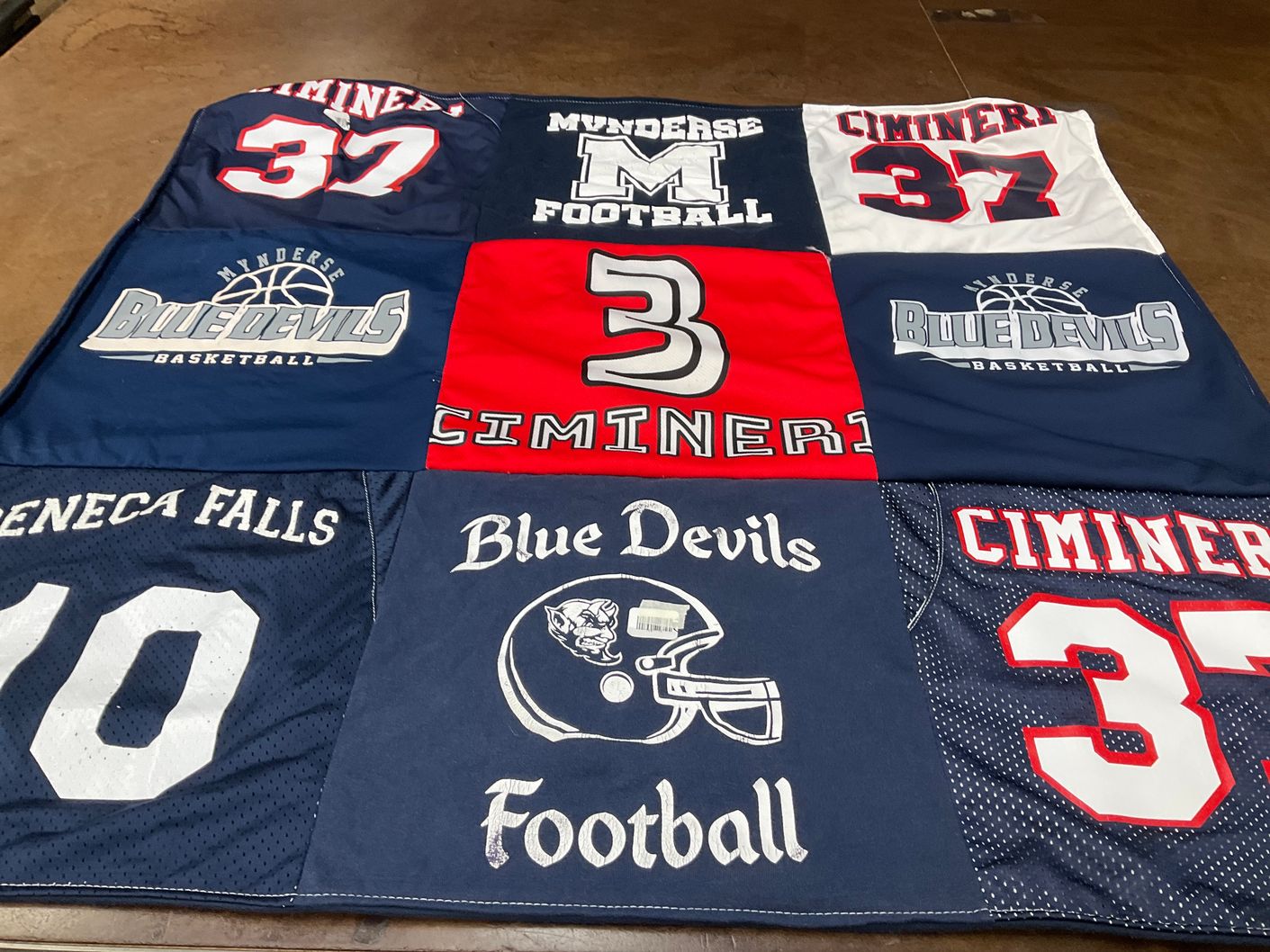 T-shirt quilt featuring mynderse blue devils by Shelly from NY