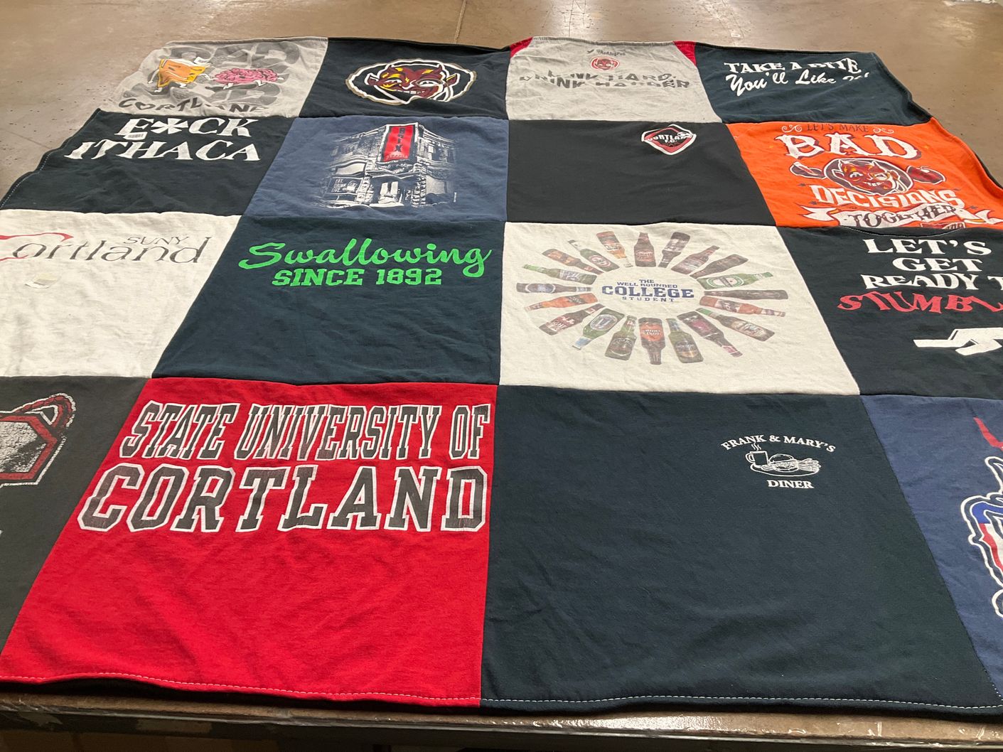 T-shirt quilt from state university of cortland, suny cortland by Kelsey from NY